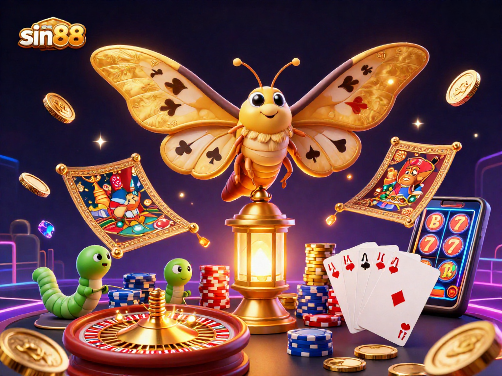 Experience the vibrant action of sin88 with golden wings and dynamic casino elements.