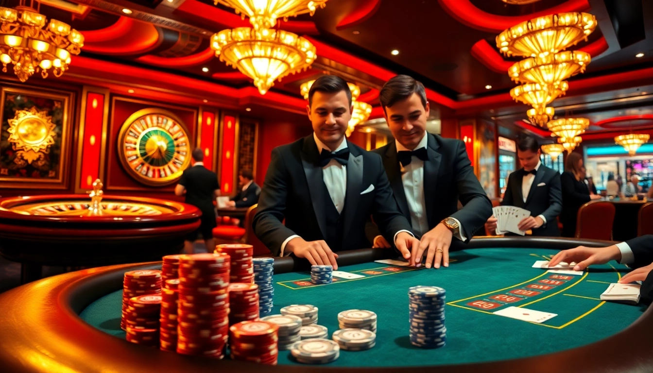 Exciting scene at https://tt88n0hu.com/ showing poker action amidst a luxury casino atmosphere.