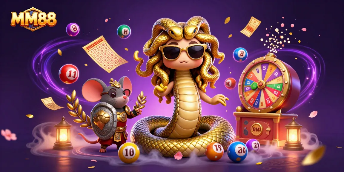 Engage with MM88 as Medusa and a warrior mouse playfully collide with colorful lottery excitement.