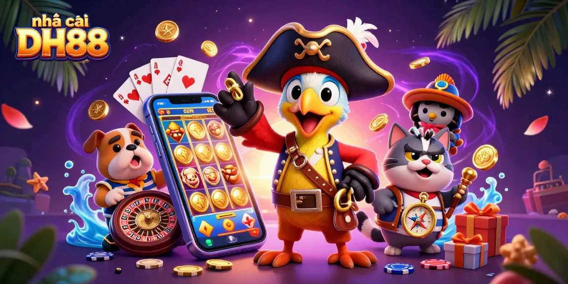Engage with casino action at nhà cái DH88, featuring colorful slot games, lively characters, and gaming excitement.