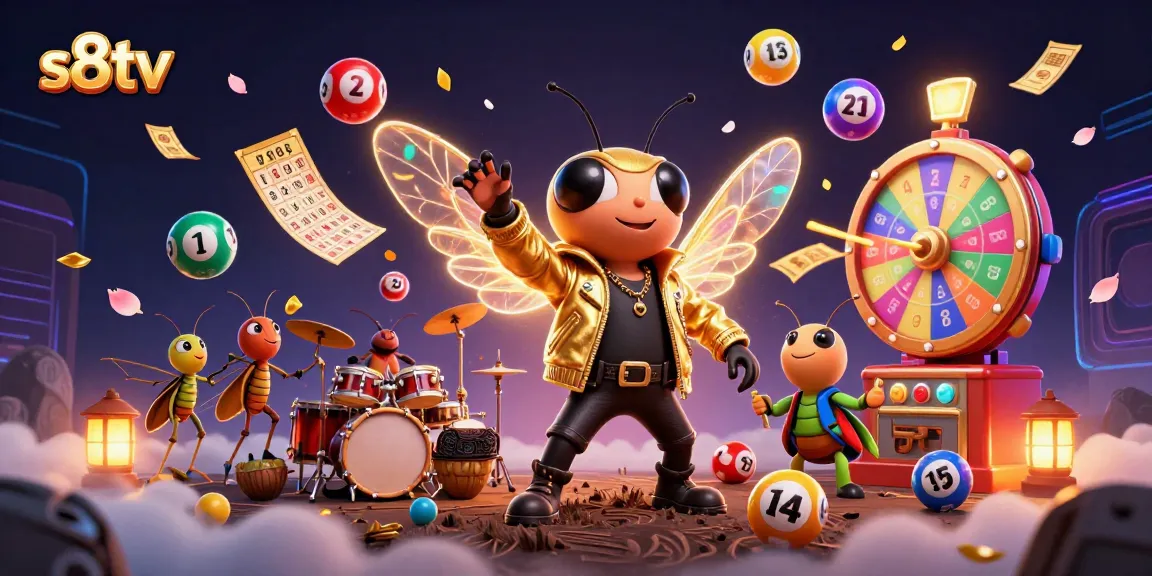 Bet on S8TV with a lively 3D depiction of rock star cicada and vibrant gaming elements.