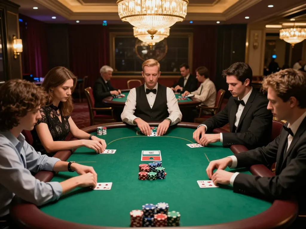 Players engaging in a strategic poker game at vipwin’s exclusive casino table with intense focus.