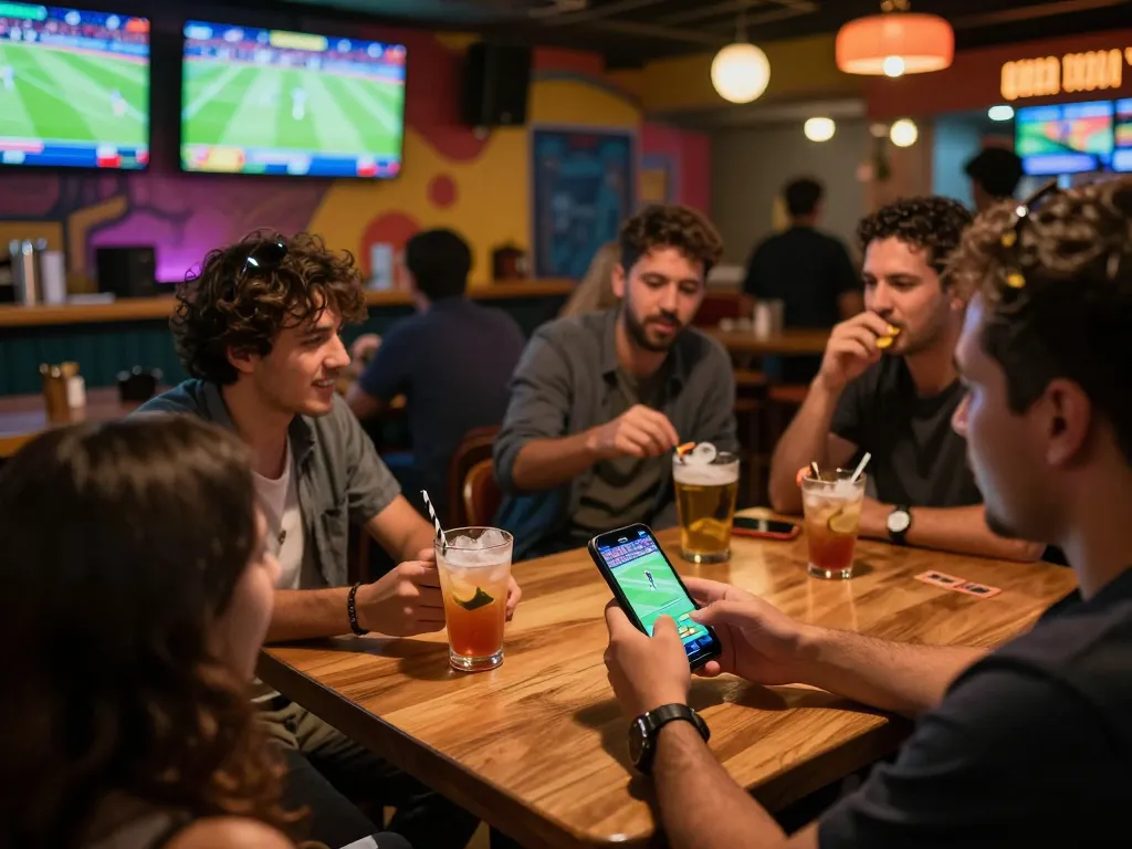Placing bets on bola piala dunia 2026 while enjoying a vibrant sports bar atmosphere with friends.