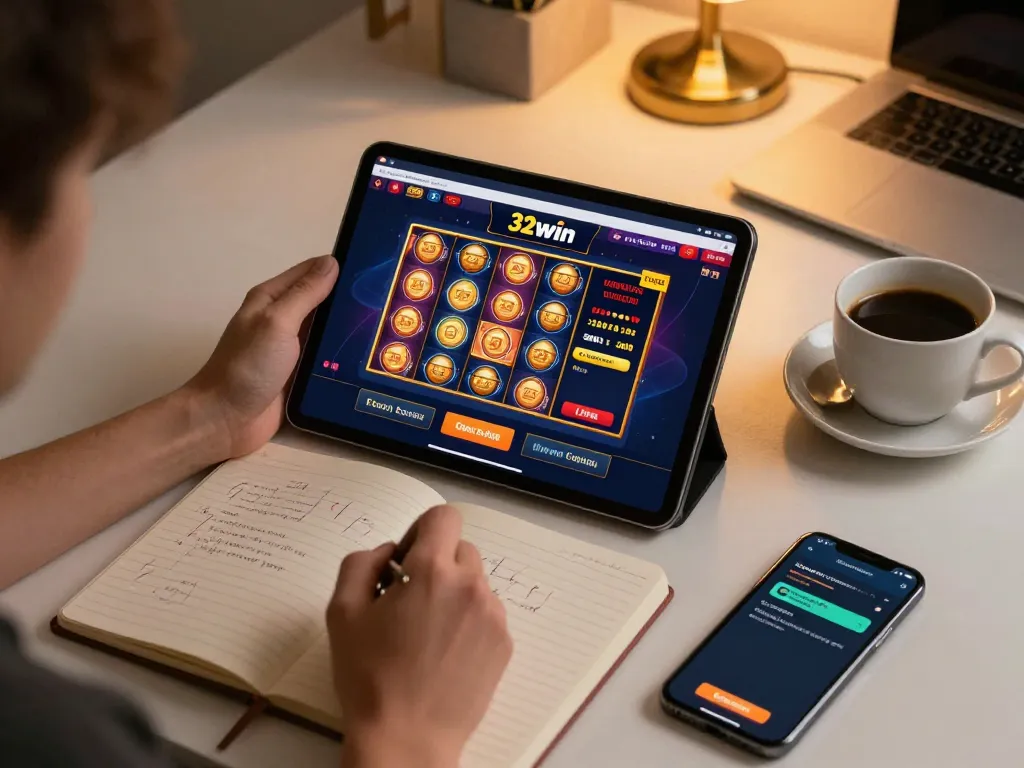 Explore the engaging 32win online casino experience featuring vibrant gameplay on a tablet.