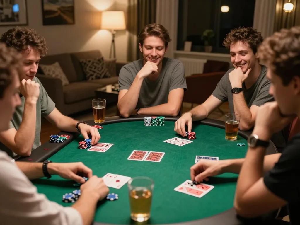 Socolive TV xem bong da in action at a lively home poker night with friends and competitive gameplay.