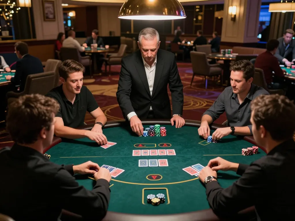 Engaged players at a poker table showcasing a strategic game at 28bet8 casino.