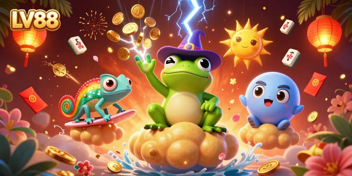 Experience winning moments at LV88 with a vibrant 3D casino scene featuring magical elements and games.