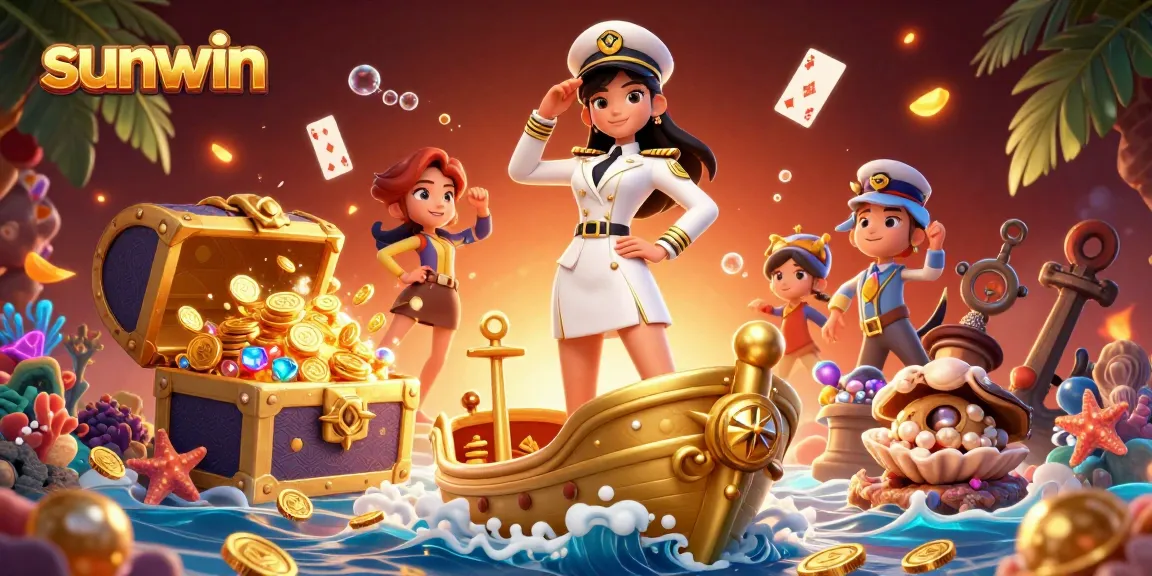 Win big with Sunwin as an elegant Asian woman commands a treasure-filled casino scene.