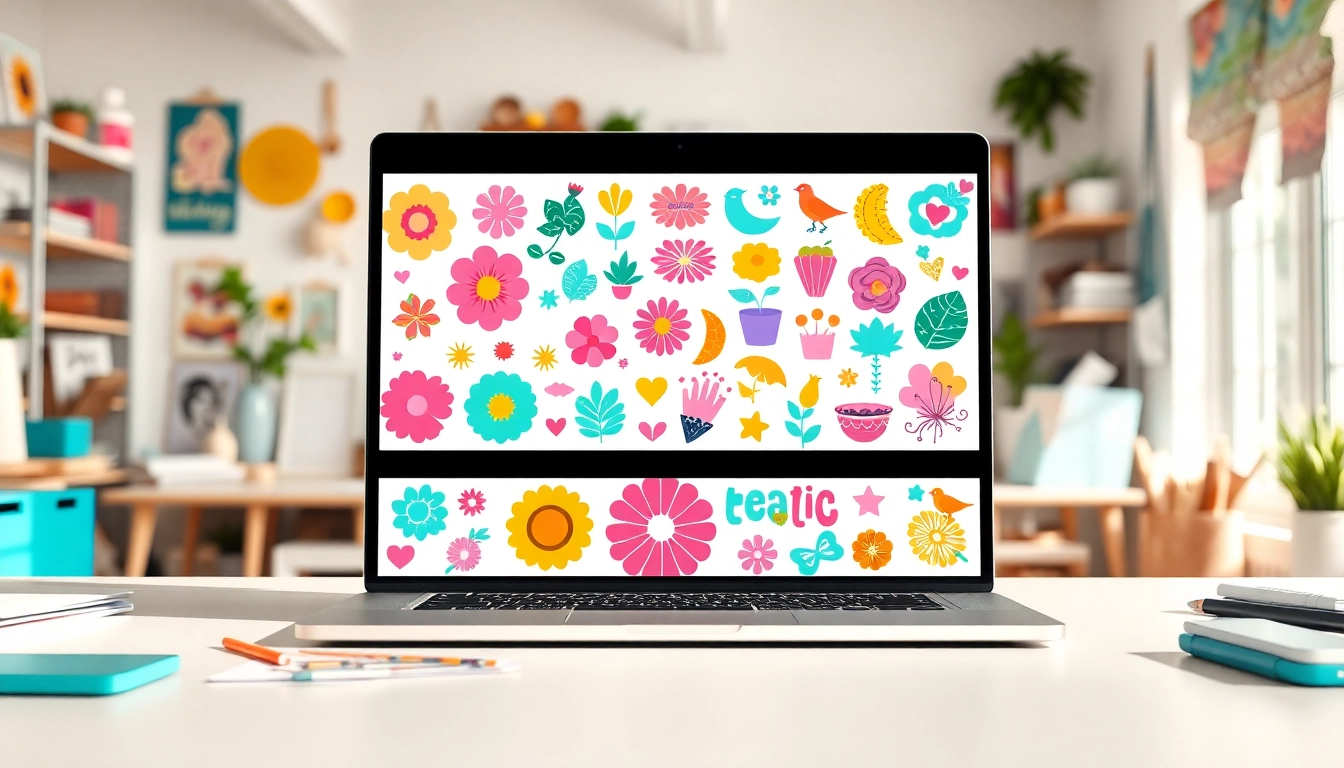 Create engaging free SVG designs showcased in a bright, creative workspace to inspire users.