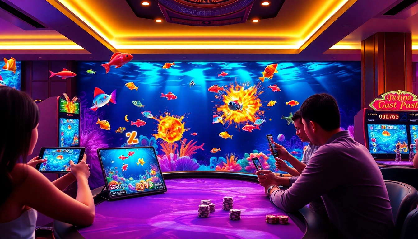 Bắn cá đổi thưởng game interface showcasing vibrant underwater action and players engaged in winning.