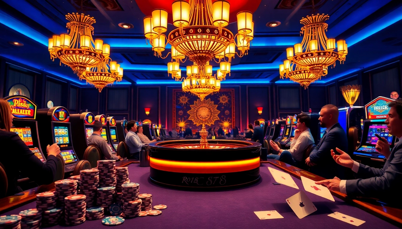 RC88 roulette table surrounded by excited players at a luxurious casino setting.
