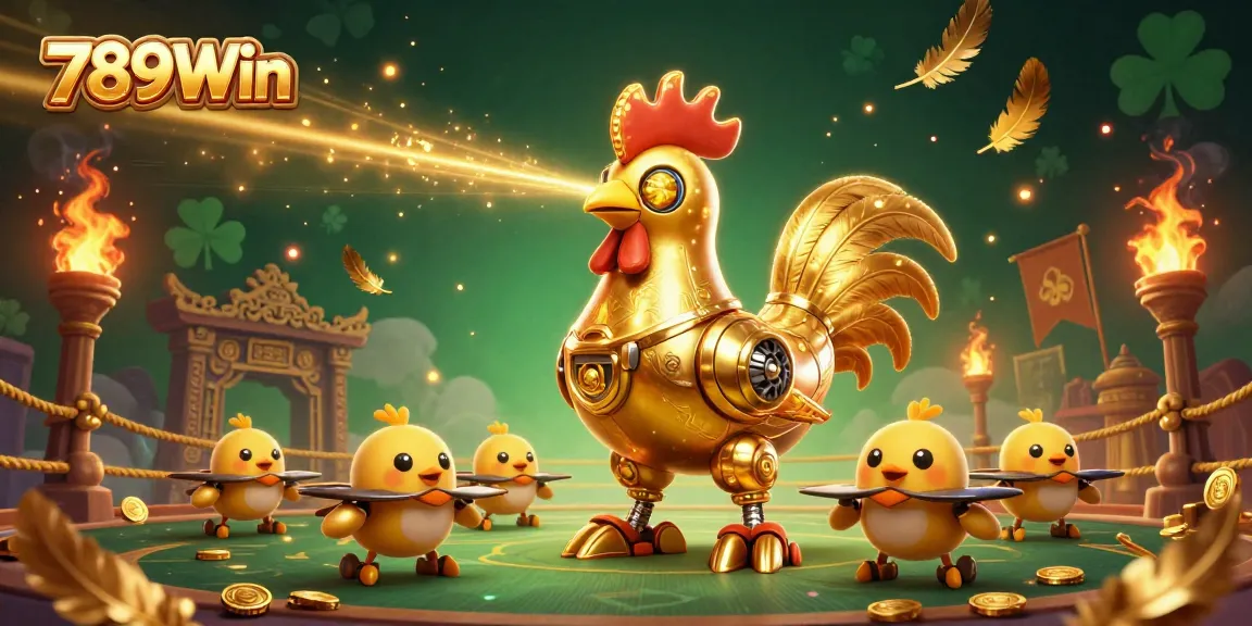Experience thrilling action with 789Win in a dynamic casino setting featuring golden rooster robot.