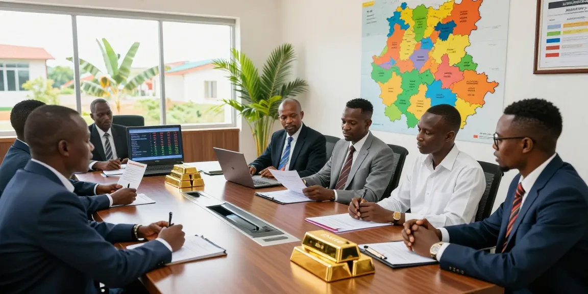 Trustworthy gold sellers in Uganda discussing transactions in a modern office.