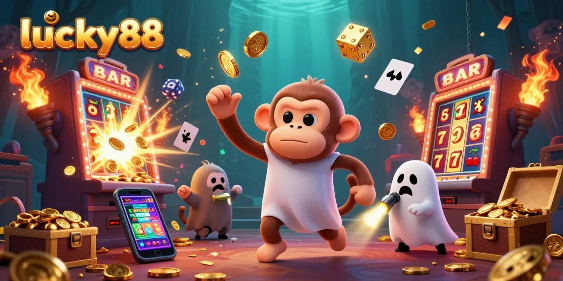 Engage with lucky88 in a vibrant casino scene filled with gold, joy, and excitement.