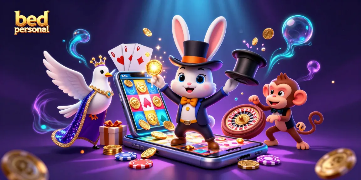 Engage with bed personal as playful characters celebrate winnings in vibrant casino-themed scene.
