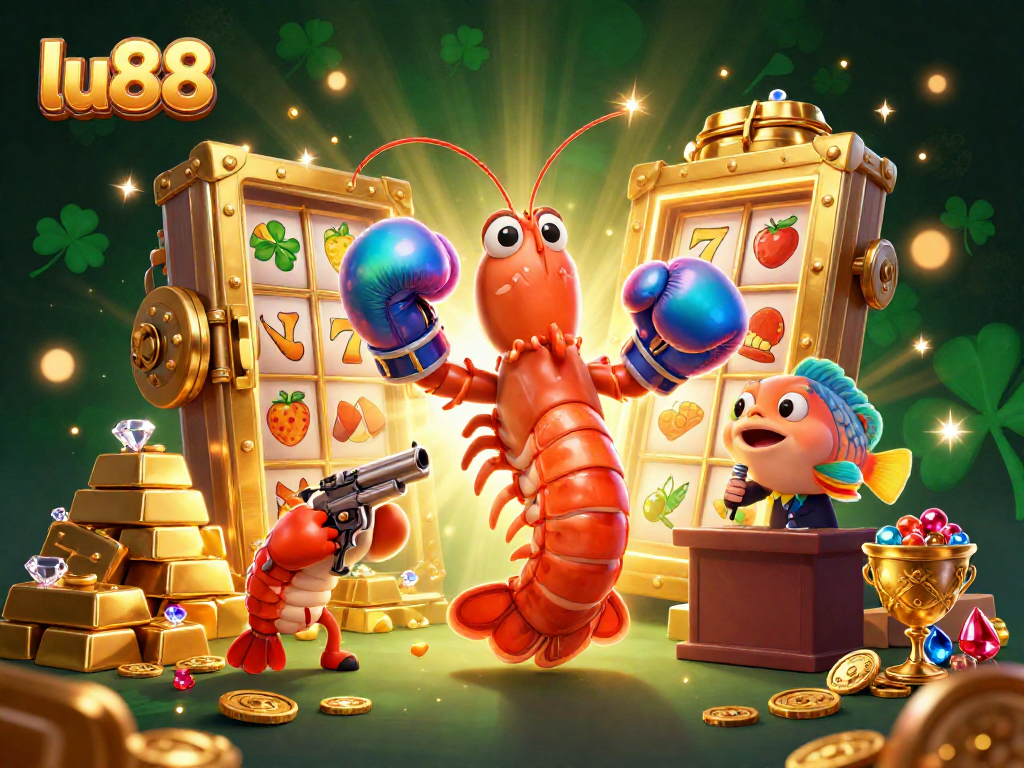 Experience the excitement of lu88 with vibrant characters and thrilling slot elements in this dynamic illustration.