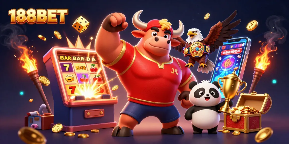Celebrate wins at 188BET with vibrant 3D casino illustration showcasing dynamic characters and gaming elements.