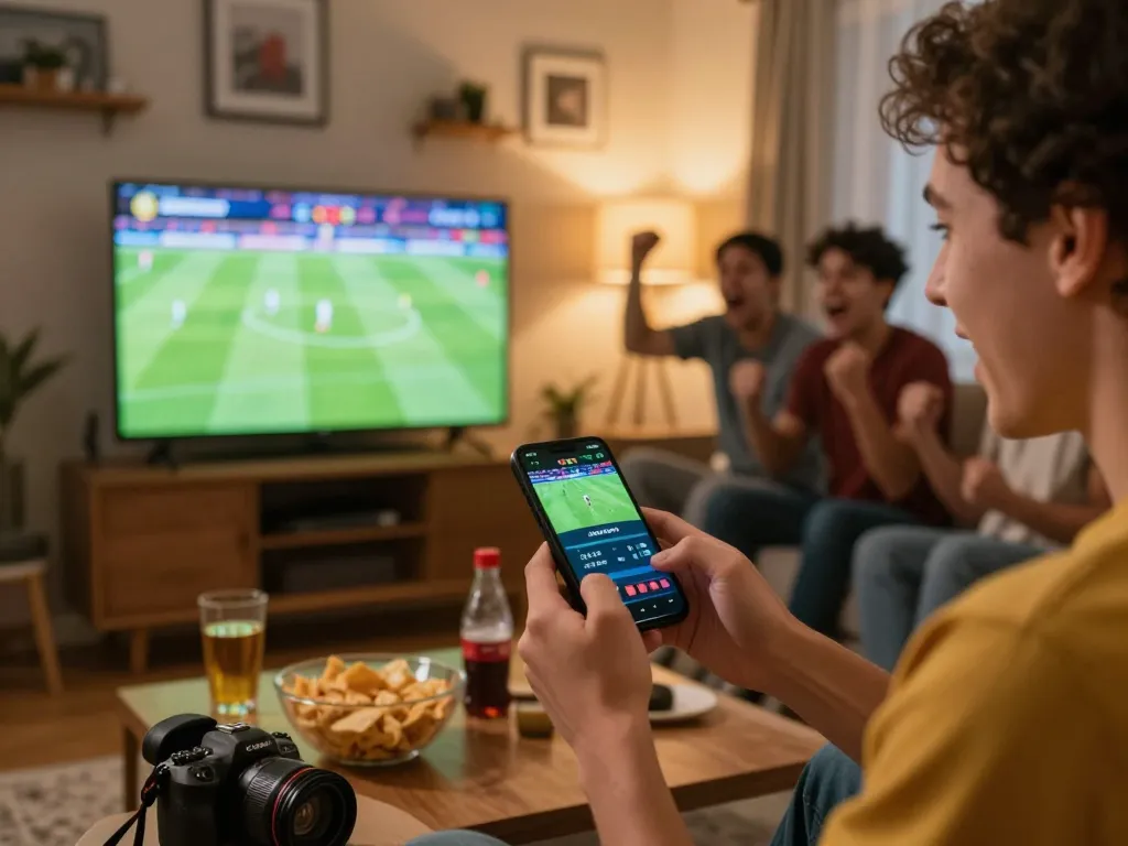 Xoilac streaming soccer betting activity showcasing live betting excitement in a warm, lively atmosphere.
