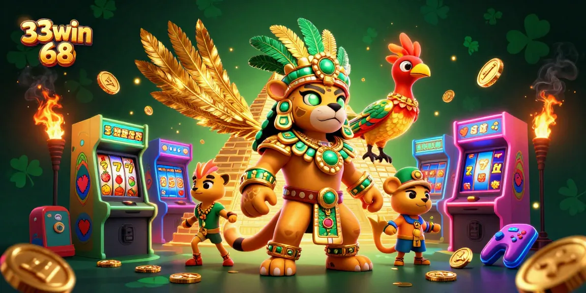 Win big with 33win 68's vibrant slots and dynamic game elements in an engaging casino scene.