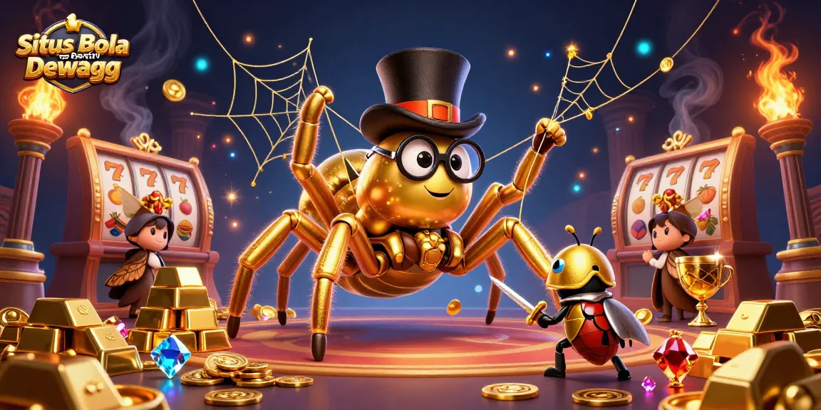 Situs Bola Resmi Dewagg promotes excitement as a brave beetle knight seeks treasure in a casino-themed scene.