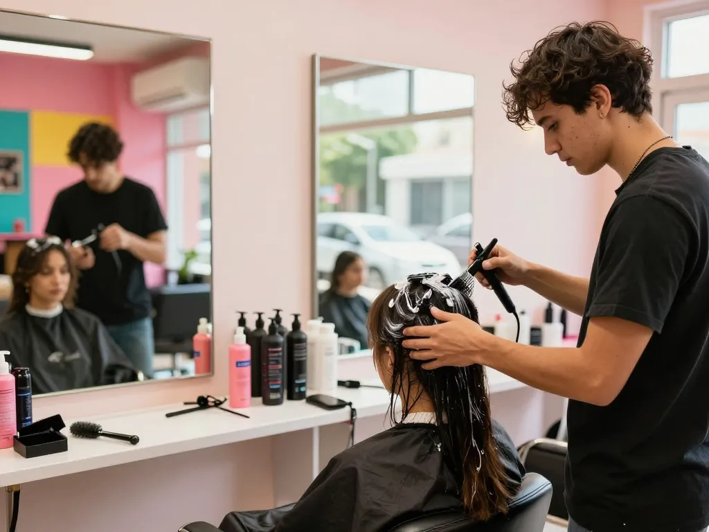 Hairdresser near me providing personalized color treatment in a vibrant salon.