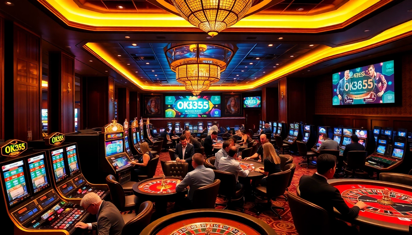 Players engaging in thrilling games at OK365 casino with vibrant slots and roulette.
