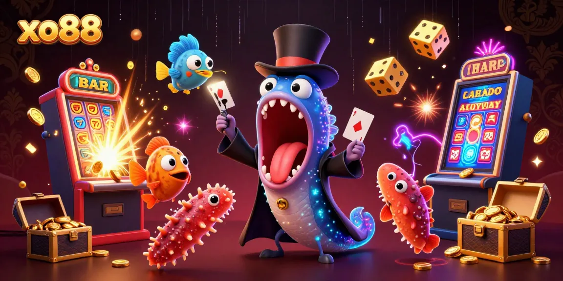 Experience the magic of xo88 with a vibrant 3D casino illustration showcasing lively characters and casino elements.