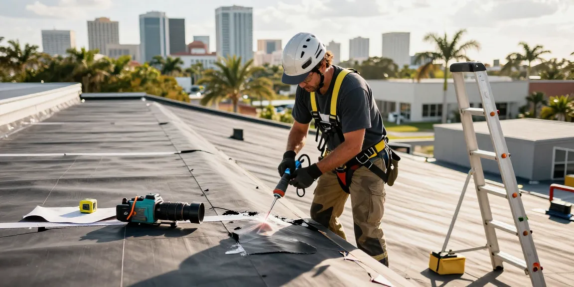 Expert TPO roof repair in Tampa with hot-air welding techniques and a professional roofing specialist, showcasing quality work at https://avatarroofing.com/residential-roofing-tampa/roof-repair-tampa/