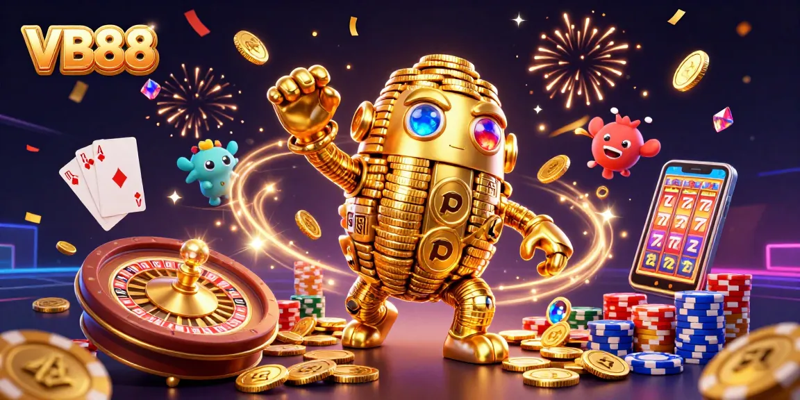VB88 offers thrilling gaming adventures with golden golems and vibrant casino elements.