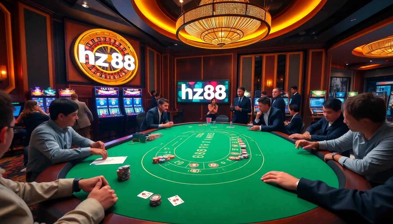 Experience the thrill of high-stakes poker in a luxurious casino with hz88 action.