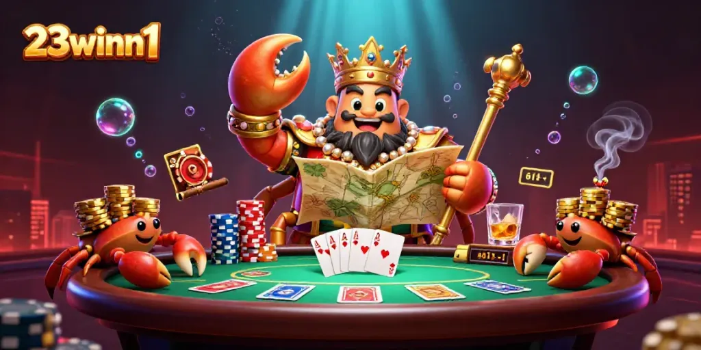Experience exciting gameplay at 23winn1 with the golden crab emperor amidst rich poker elements.
