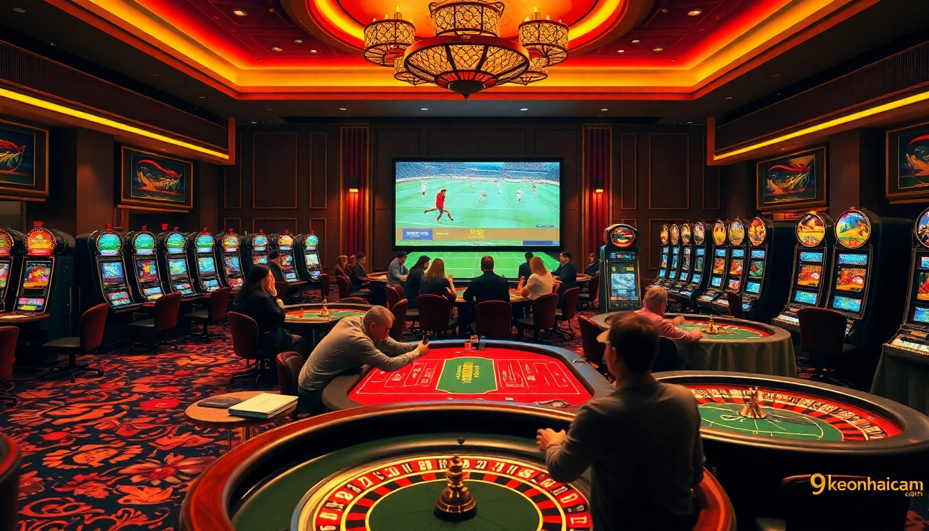 Experience thrilling bets and high-stakes action at 9keonhacai.com within a luxurious casino setting.