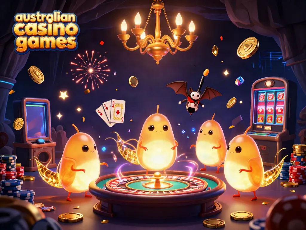 Experience excitement with australian casino games featuring glowworms illuminating a vibrant cave casino scene.
