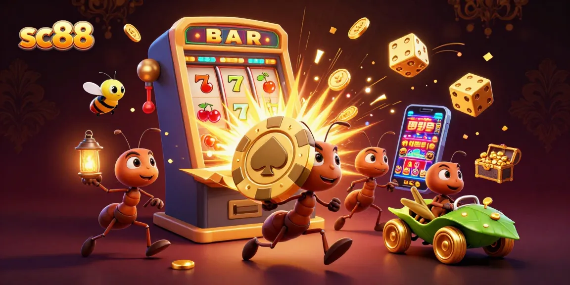 Engage in the thrilling world of sc88 with a casino heist adventure featuring ants, coins, and jackpot excitement.