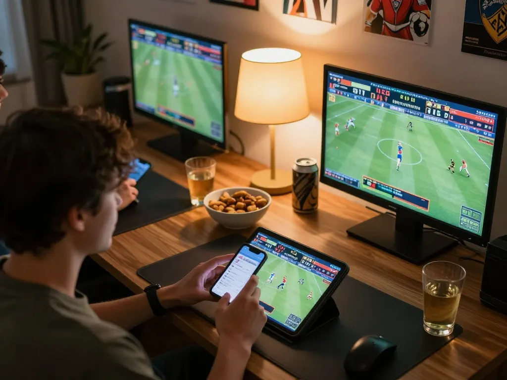 Engaged user placing bets on net88 with smartphone during a dynamic sports betting session at home