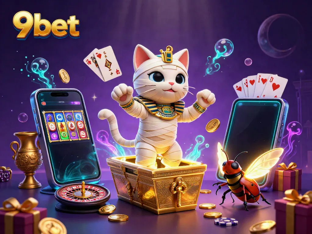 Join the excitement of 9bet with a vibrant scene depicting a lively casino atmosphere and thrilling gameplay elements.