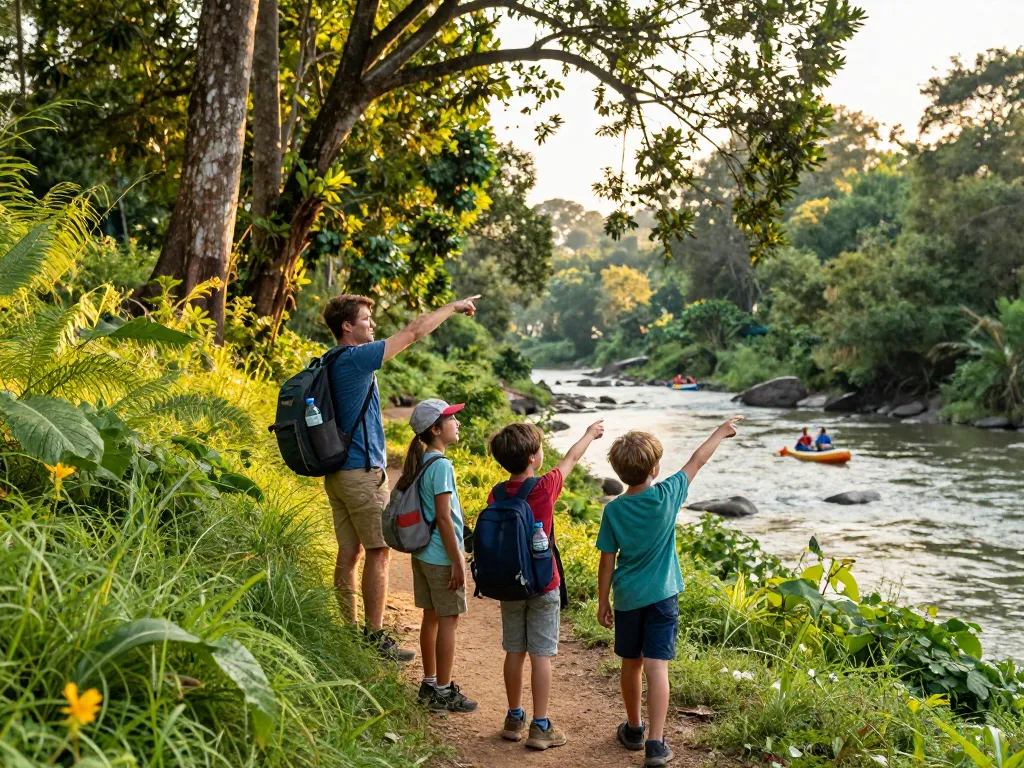 Family enjoying Dandeli's lush trails and Kali River adventures
