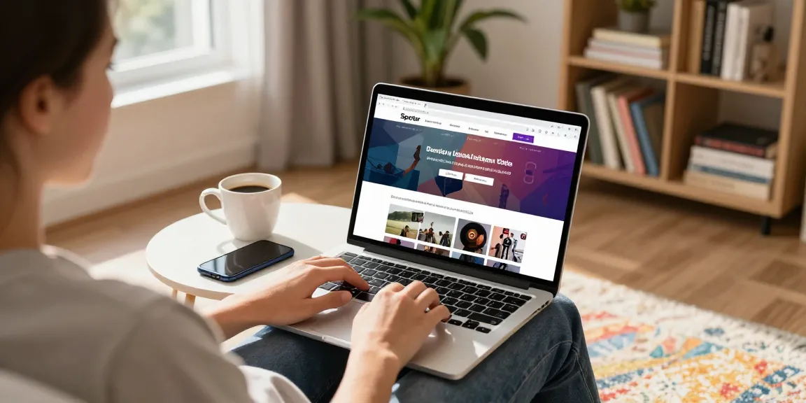 Downloading content easily from https://spector.net/ on a laptop in a cozy living room.