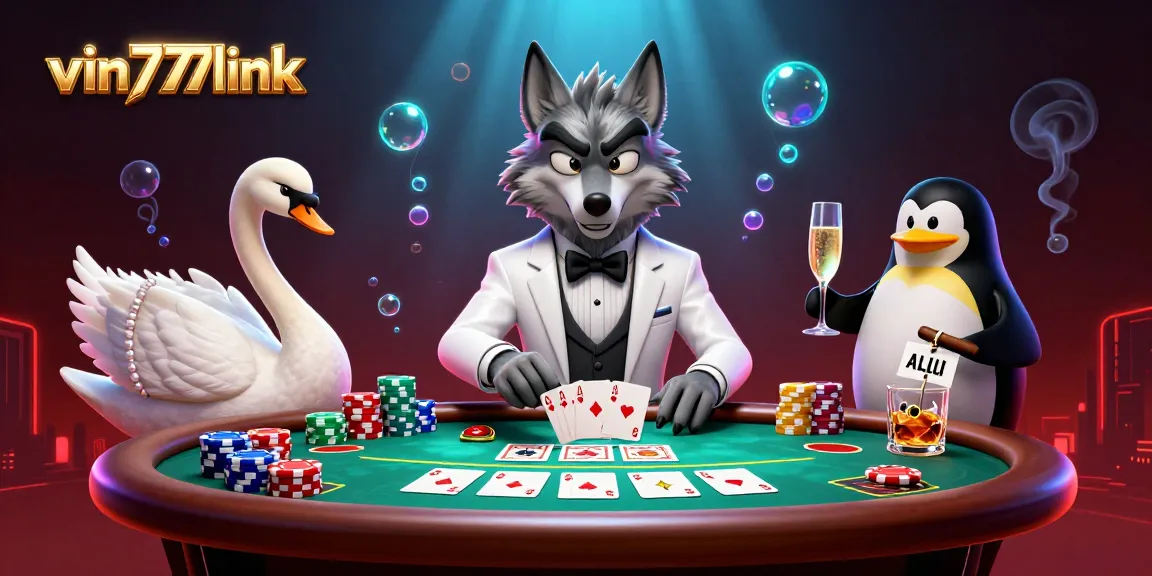 Play exciting games at vin777link with a debonair wolf and elegant swan at the baccarat table!