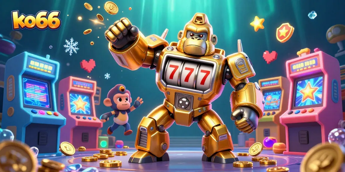 Experience thrilling action with ko66's empowering golden gorilla mech and vibrant gaming excitement.