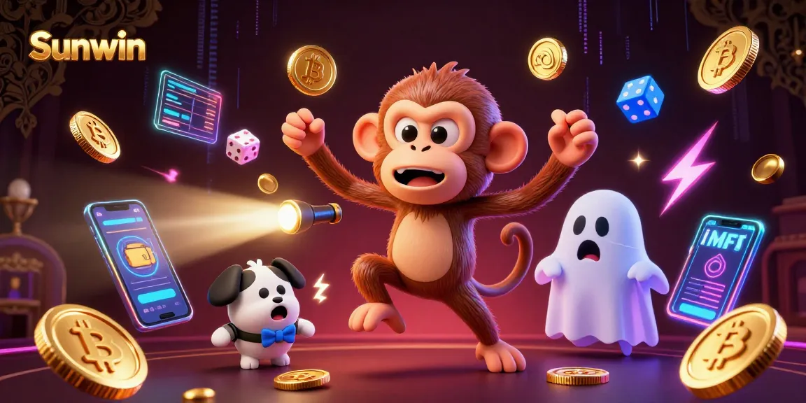 Experience the thrill of Sunwin in a lively, haunted casino scene with coins and ghostly figures.