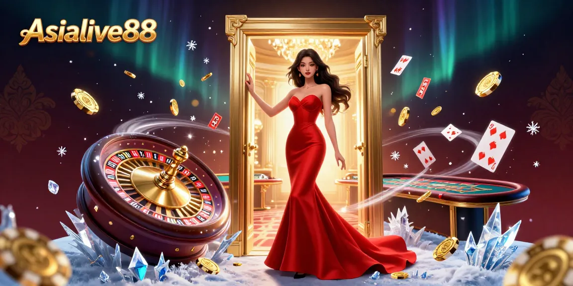 Engage with Asialive88 as a beautiful Asian woman welcomes players into a luxurious live casino doorway.
