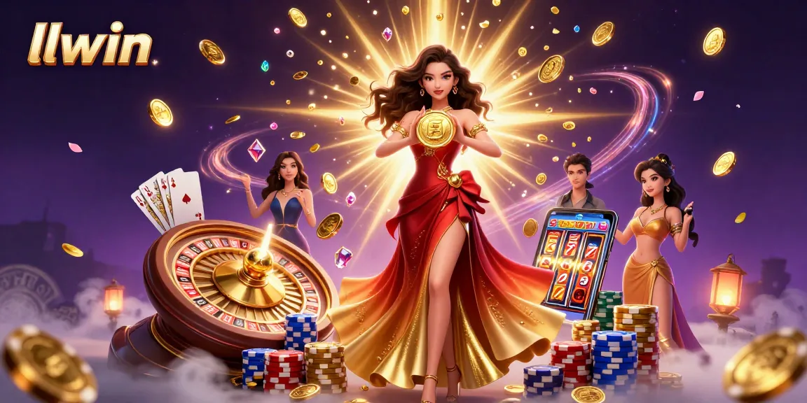 Experience luck and winning thrills with llwin in a vibrant casino-themed 3D illustration featuring stunning elements.