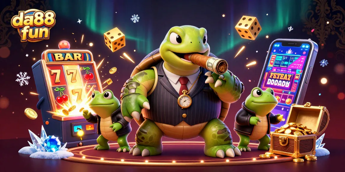 Spin and win big with da88 fun in this vibrant casino-themed illustration, showcasing thrilling games.