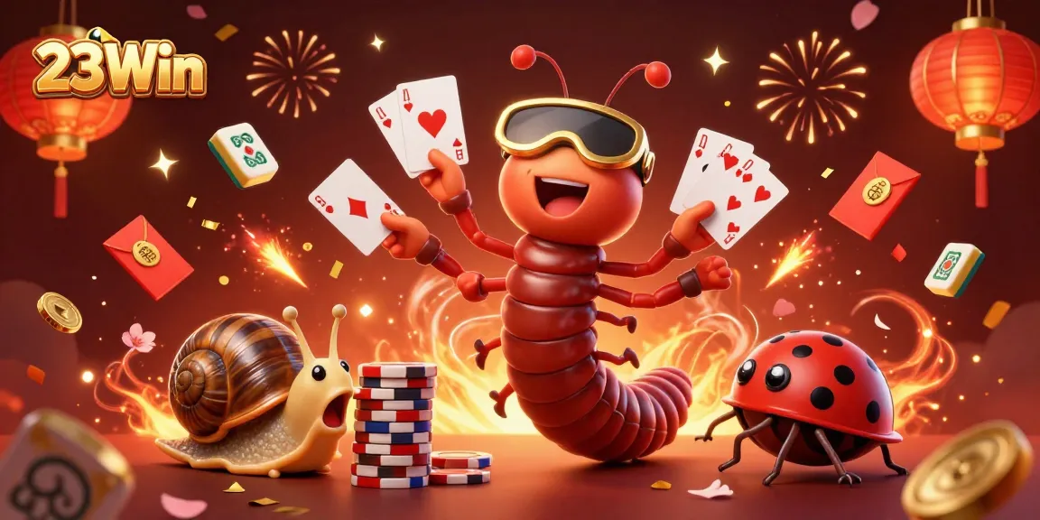 Experience the thrill of 23Win with a lively 3D casino illustration featuring unique characters and gaming elements.