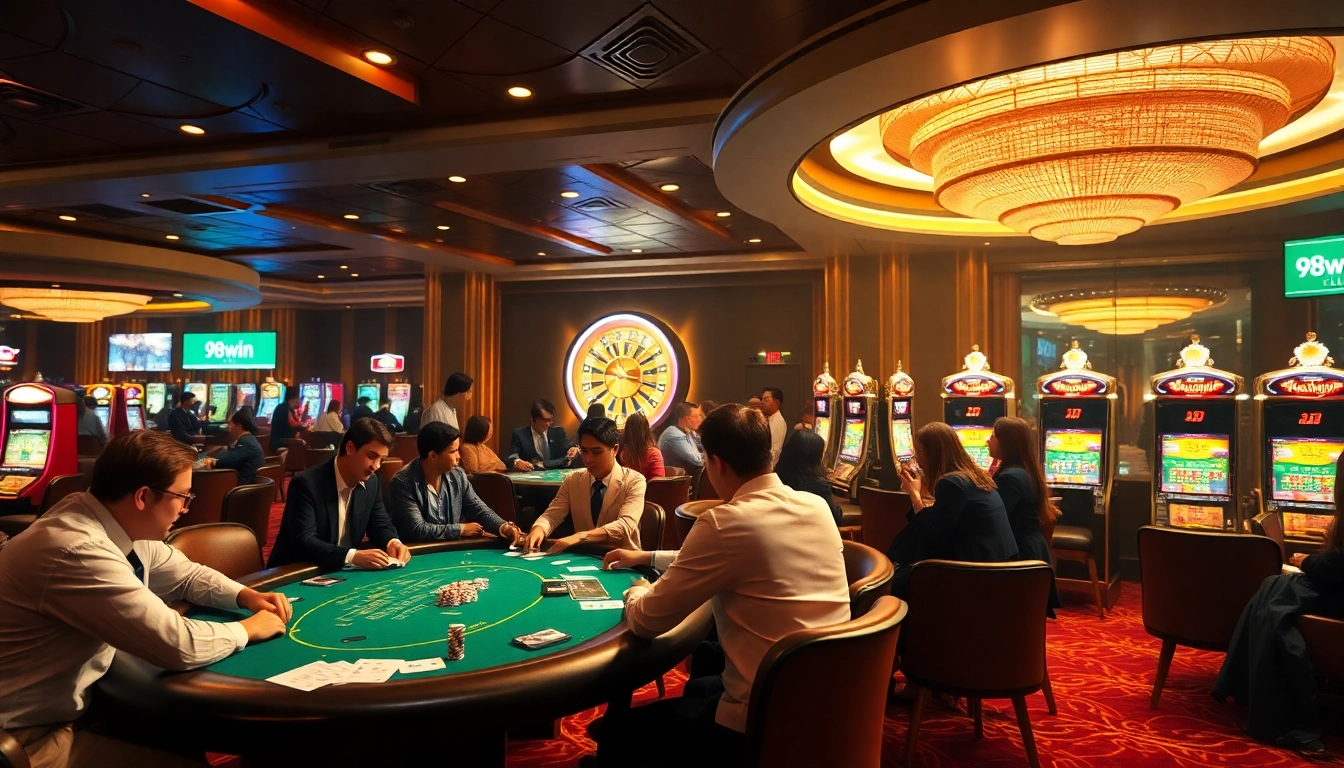 Exciting gameplay at the 98win club casino with poker tables and roulette.
