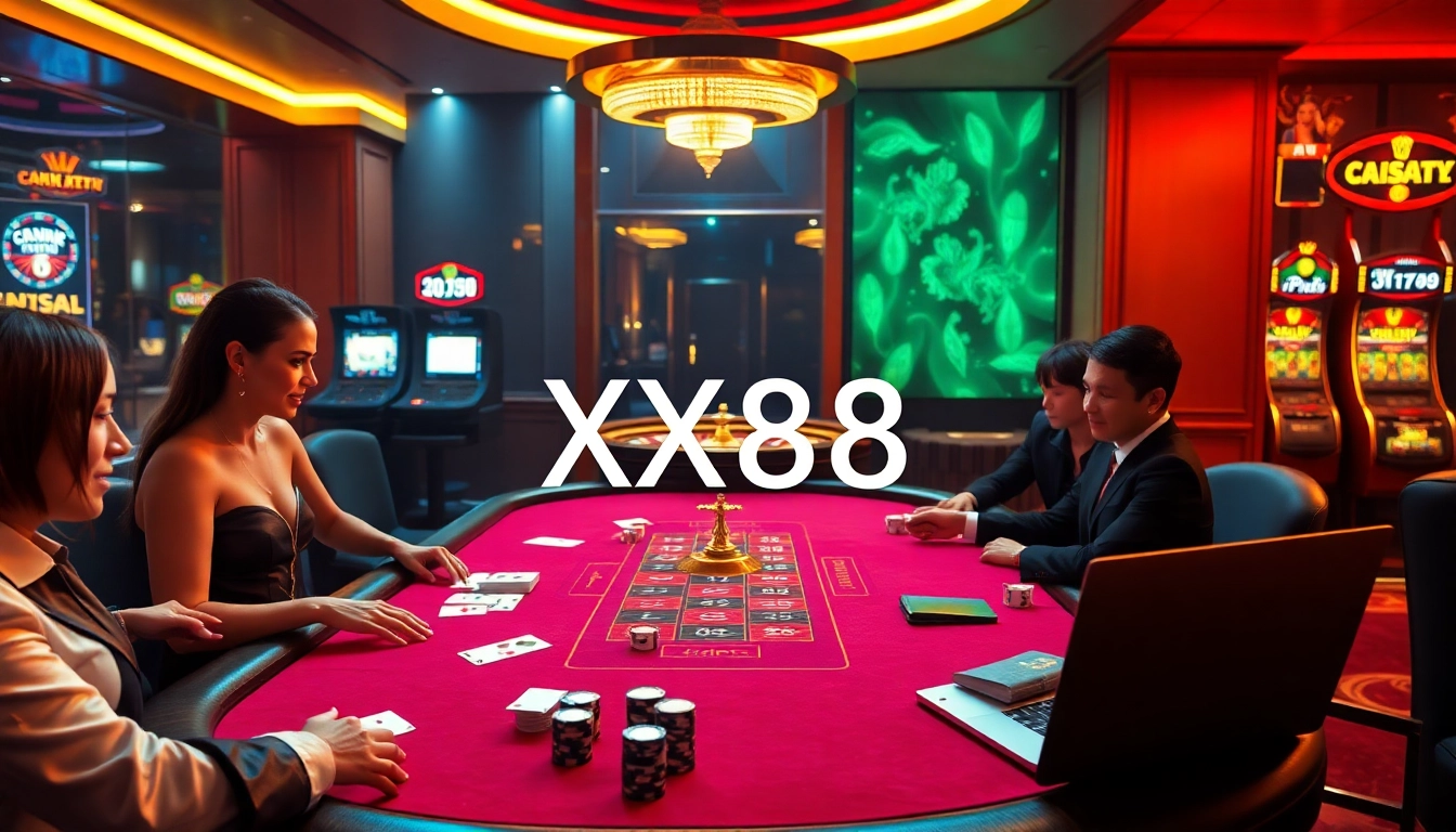 Experience the thrill of online gambling at XX88 with engaging table games and vibrant slot machines.