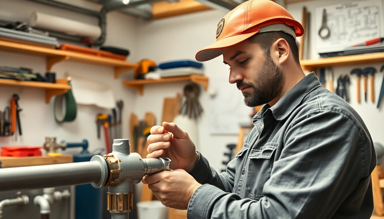 Plumber practicing skills in a workshop showcasing plumbing apprenticeship techniques.