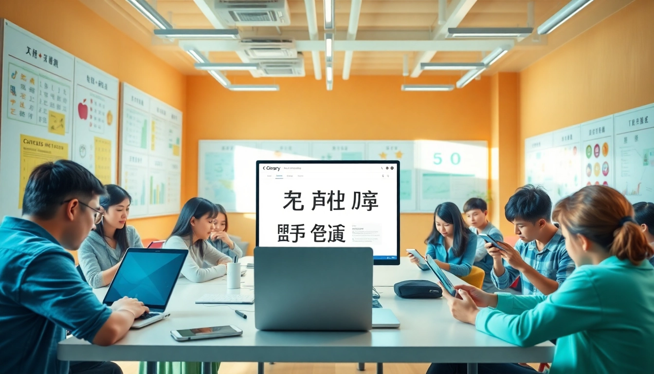 Interactive learning environment featuring 有道 translation tools in a bright, modern workspace.