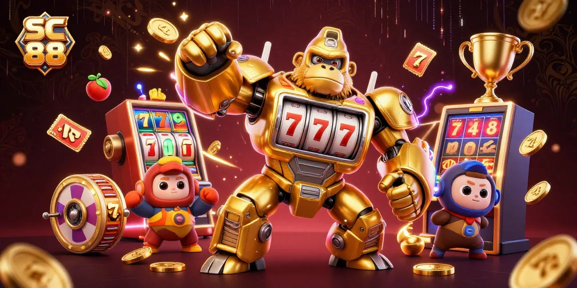 Experience thrilling gameplay at SC 88 with an exciting golden gorilla mech surrounded by slot elements.